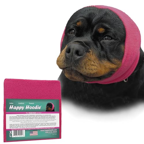 Happy Hoodie The Original Beruhigungsband für Hunde und Katzen, Angstlinderung/Lärmschutz, Fellpflege, Thunder-Fireworks (Größe XL, Rosa) von ZONI PETS