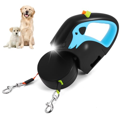 ZONJIE Doppelendige, einziehbare Hundeleine, rutschfest, 3 m, für Spaziergänge mit 2 Hunden, kein Verheddern, mit wiederaufladbarer Nacht-Taschenlampe, One-Touch-Schloss, mit Kotbeutel ZONJIE Doppelendige, einziehbare Hundeleine, rutschfest, 3 m, für Spaziergänge mit 2 Hunden, kein Verheddern, mit wiederaufladbarer Nacht-Taschenlampe, One-Touch-Schloss, mit Kotbeutel von ZONJIE