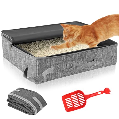 ZONJIE Reise-Katzentoilette, Faltbare Katzentoilette mit Deckel und Schaufel, Tragbare Reisetoilette für Katzen, Wasserdicht, Leicht und Einfach zu Reinigen von ZONJIE