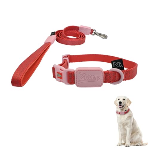 ZOOGHY Reflektierendes Hundehalsband und Leine, verstellbar, niedliches Hundehalsband mit robuster Leine für kleine bis große Hunde, ideal zum Spazierengehen und Training, Rosa, Größe S von ZOOGHY