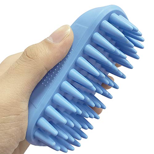 Haustier-Shampoo-Bürste aus Silikon für langes und kurzes Haar, mittlere und große Haustiere, Hunde und Katzen, rutschfest, Gummi, für Hunde, Katzen, Haustiere, Maus, Badebürste, Massagekamm (blau) von ZOOPOLR