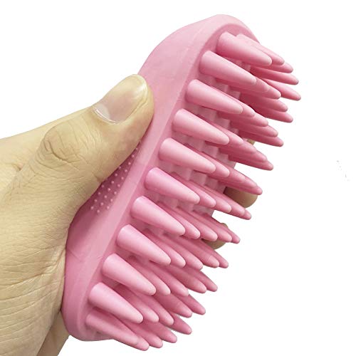 ZOOPOLR Silikon-Shampoo-Bürste für langes und kurzes Haar, mittelgroße und große Haustiere, Hunde und Katzen, rutschfestes Gummi, für Hunde und Katzen, Badebürste, Massagekamm (Pink) von ZOOPOLR