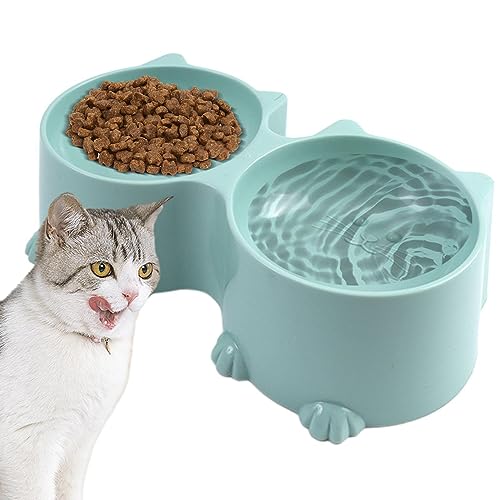 Doppelter Futternapf für Hunde und Katzen – Katzen-Design Doppelnapf für Katzen | Wasser- und Futternapf-Set für Katzen, schützender Futternapf für Katzen, erhöhter Welpennapf, stressfreier Futternapf von ZORQ