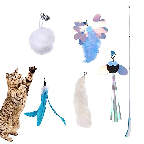 Katzenspielzeug – einziehbarer Teaser interaktiver Fänger – 6 Stück lustiges Kätzchenspielzeug, Katzenspielzeug, Angelrute mit Ersatz-Teaser für gelangweilte Katzen im Innenbereich Zorq von ZORQ