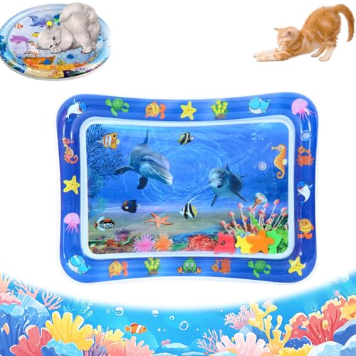 ZOTKAMN Wasserbettspielzeug FüR Katzen Mit Fisch, Animal Oasis Haustier-Wassersensormatte, Verbesserte, Verdickte Wassermatte FüR Katzen, Kratzfestes Design, Geeignet FüR Alle Haustiere (*E) von ZOTKAMN