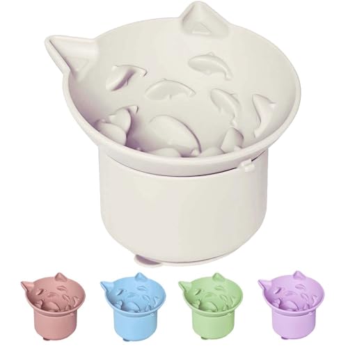 ZOURYNUA Slow Feeder Katzennapf, Silikon Katze Slow Feeders mit Saugnäpfen, Kleine Hunde & Katzen, Erhöhter Multi-Winkel Neigung Design Pet Feeder für Trockene Nassfutter (Beige) von ZOURYNUA