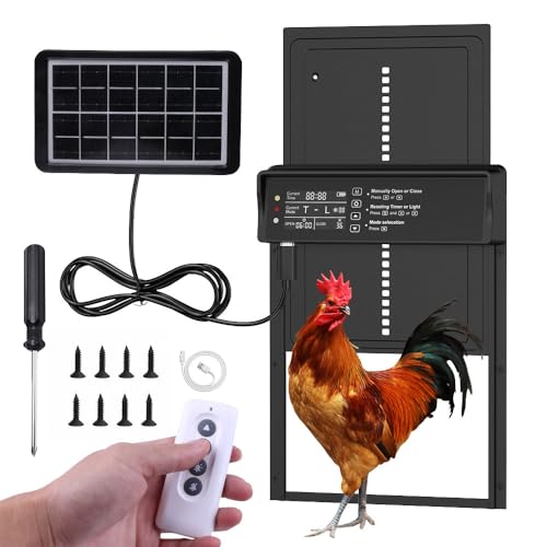 ZOYDP Automatische Hühnerklappe Solar, Elektrische Hühnerklappe, Hühnerklappe Elektrisch mit Anzeigebildschirm, Timer, Fernbedienung, Intelligenter Einklemmschutz Hühnertür Automatisch von ZOYDP