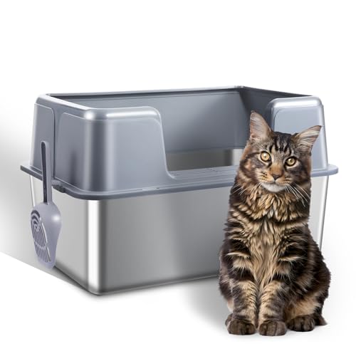 ZOZOO Katzentoilette Edelstahl XL Metall Katzentoilette mit Deckel, Extra Große Box für Großkatzen und Mehrkatzenfamilie, nicht klebrig, Anti-Urinleckage, Einfache Reinigung ZOZOO Katzentoilette Edelstahl XL Metall Katzentoilette mit Deckel, Extra Große Box für Großkatzen und Mehrkatzenfamilie, nicht klebrig, Anti-Urinleckage, Einfache Reinigung von ZOZOO