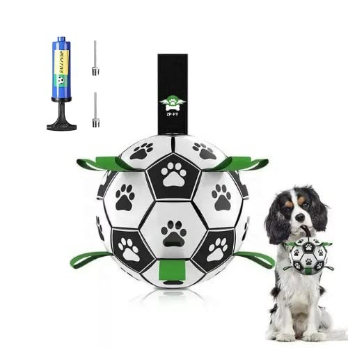 ZP-PY Hunde-Fußball mit Riemen, quietschende Bälle für drinnen und draußen, interaktives Haustierspielzeug, langlebige Hundebälle für kleine und mittelgroße Hunde (15,2 cm) von ZP-PY