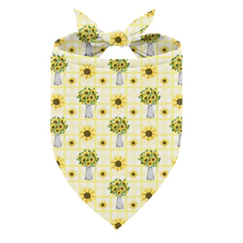 Sonnenblumen-Hundehalstuch, verstellbar, bequem, Dreieckstuch für Hunde, Haustier-Bandana mit gelbem gestreiftem Karomuster und Sonnenblumenmuster, niedliche Welpenhalstücher Sonnenblumen-Hundehalstuch, verstellbar, bequem, Dreieckstuch für Hunde, Haustier-Bandana mit gelbem gestreiftem Karomuster und Sonnenblumenmuster, niedliche Welpenhalstücher von ZPPRJF