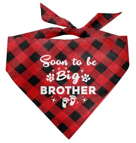 Soon to Be Big Brother Dog Bandana, Dog Bandana, Red Buffalo Plaid Pet Scarf, Pet Dog Scarf Accessories, Pet Dog Pregnancy Announcement Triangle Scarf, Dog Bandana for Small Medium Large Dogs (C41) von ZPPRJF
