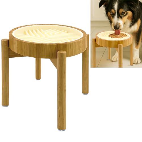 Erhöhte Leckmatte für Hunde, erhöhte Leckmatte für langsames Füttern, mit Saugnäpfen zur Angstlinderung, Erdnussbutter-Leckpad für Langeweile, Bambus-Tablettt-Ständer von ZPirates