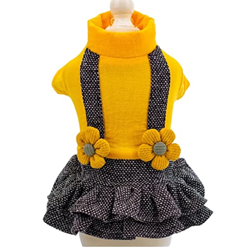 ZQDMYT Winter New Hundepullover for kleine Hunde, zweibeiniger Hundemantel mit Knöpfen, einteiliger atmungsaktiver Rock Mädchen Hund Weste Outfits Kleidung (Color : Yellow-L) von HAODA