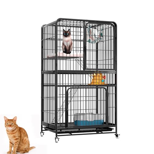 Großer Katzenkäfig for den Innenbereich, 4-stöckiges Katzengehege mit 2 Leitern, mehrstufiges Design, leises Universalrad, perfekt for 1–2 Hauskatzen, ideale Katzenkiste for den Heimgebrauch von ZQMKQCEK
