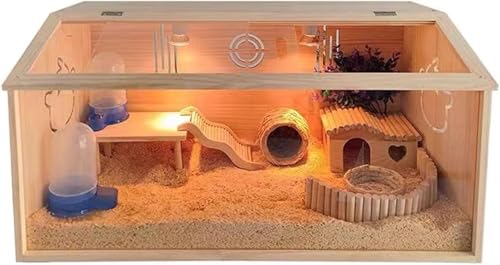 Großer Tierkäfig for Kaninchen und Meerschweinchen, Hamster-Lebensraum-Spielplatz mit zu öffnendem Deckel und Rutin-Hühner-Futterbox von ZQMKQCEK