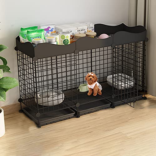 Haustierkäfig, Hundekiste – Laufstall for Haustiere – DIY-Metallzaun for Haustiere, schwarzer Metall-Klappkäfig for Haustiere mit 1 Tür und kaufester Kunststoff-Bodenschale von ZQMKQCEK