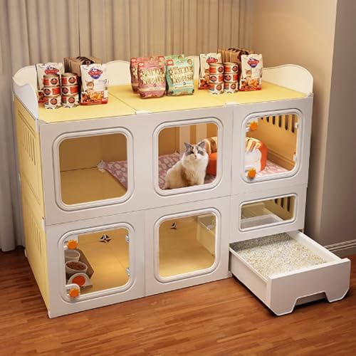 Katzenkäfig, Katzenhaus, geschlossener Katzenlaufstall, Catio-Katzengehege for den Innenbereich, ausbruchsichere Katzenkiste mit geschlossener Katzentoilette for Kleintiere(106x46.5x81cm) von ZQMKQCEK