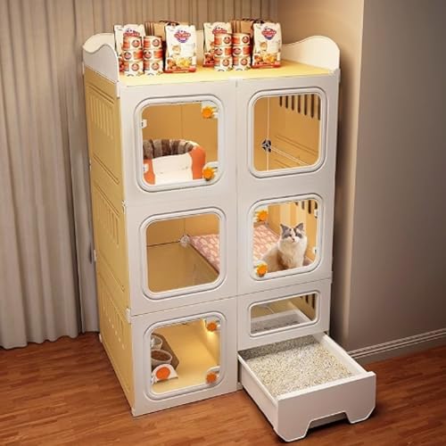 Katzenkäfig, Katzenhaus, geschlossener Katzenlaufstall, Catio-Katzengehege for den Innenbereich, ausbruchsichere Katzenkiste mit geschlossener Katzentoilette for Kleintiere(71x46.5x116cm) von ZQMKQCEK