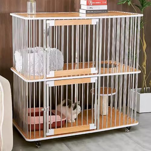 Katzenkäfig, Katzenkisten, geschlossener Katzenlaufstall, Catio-Katzengehege for den Innenbereich auf Rädern mit Antikollisionsschloss for Kleintiere, (Natural,116x56x110cm) von ZQMKQCEK