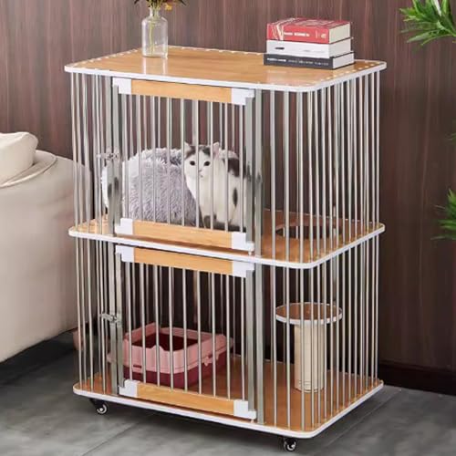 Katzenkäfig, Katzenkisten, geschlossener Katzenlaufstall, Catio-Katzengehege for den Innenbereich auf Rädern mit Antikollisionsschloss for Kleintiere, (Natural,85x56x110cm) von ZQMKQCEK