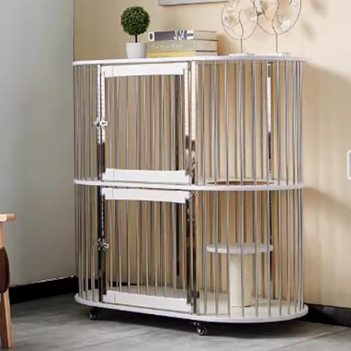 Katzenkäfig, Katzenkisten, geschlossener Katzenlaufstall, Catio-Katzengehege for den Innenbereich auf Rädern mit Antikollisionsschloss for Kleintiere, (White,112x56x110cm) von ZQMKQCEK