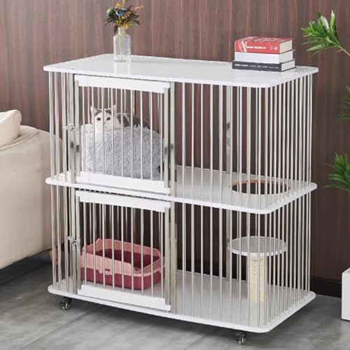 Katzenkäfig, Katzenkisten, geschlossener Katzenlaufstall, Catio-Katzengehege for den Innenbereich auf Rädern mit Antikollisionsschloss for Kleintiere, (White,116x56x110cm) von ZQMKQCEK