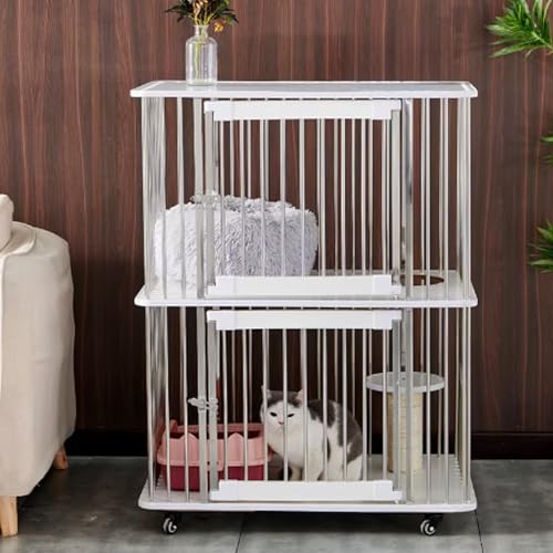 Katzenkäfig, Katzenkisten, geschlossener Katzenlaufstall, Catio-Katzengehege for den Innenbereich auf Rädern mit Antikollisionsschloss for Kleintiere, (White,85x56x110cm) von ZQMKQCEK