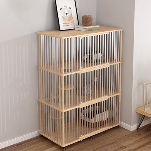 Katzenkäfig Holz, Katzenlaufstall mit Deckel, Catio Indoor Katzengehege, Katzenhaus mit Universalrädern for Kaninchen, Kleintiere(112x56x156cm) von ZQMKQCEK