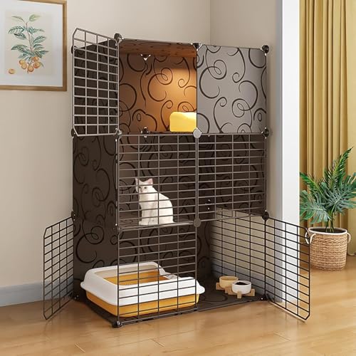 Katzenkäfig for den Innenbereich – Abnehmbares Metallgehege for Kätzchen – Zusammengebauter Katzenlaufstall und Kiste for Kleintiere – Ideale Villa for den Innenbereich for Katzen und Kätzchen(Black,2 von ZQMKQCEK