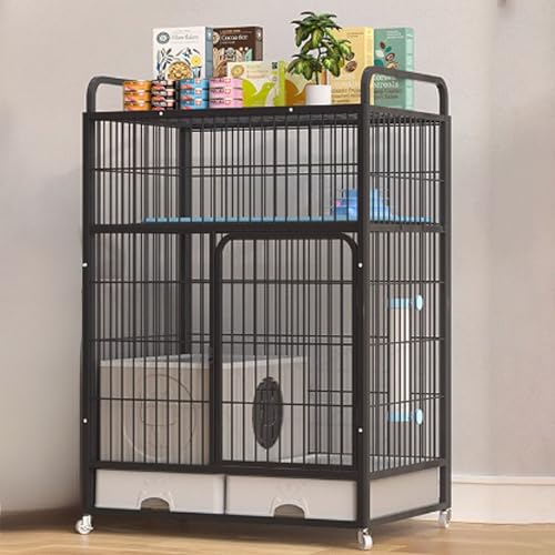 Katzenkäfige, Catio-Katzengehege for den Innenbereich, Katzenlaufstall mit Abdeckung, Katzenhaus, Katzenkiste mit Stauraum mit Rädern mit Antikollisionsschloss(Black,83x59x126cm) von ZQMKQCEK