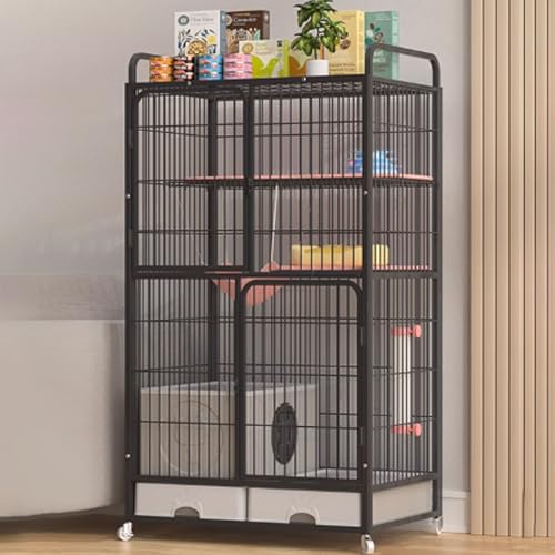 Katzenkäfige, Catio-Katzengehege for den Innenbereich, Katzenlaufstall mit Abdeckung, Katzenhaus, Katzenkiste mit Stauraum mit Rädern mit Antikollisionsschloss(Black,83x59x156cm) von ZQMKQCEK