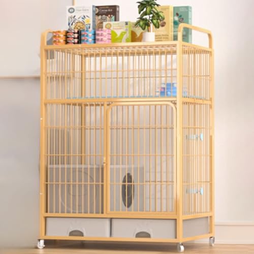 Katzenkäfige, Catio-Katzengehege for den Innenbereich, Katzenlaufstall mit Abdeckung, Katzenhaus, Katzenkiste mit Stauraum mit Rädern mit Antikollisionsschloss(Gold,83x59x126cm) von ZQMKQCEK