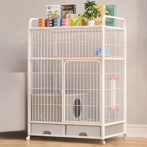 Katzenkäfige, Catio-Katzengehege for den Innenbereich, Katzenlaufstall mit Abdeckung, Katzenhaus, Katzenkiste mit Stauraum mit Rädern mit Antikollisionsschloss(White,83x59x126cm) von ZQMKQCEK