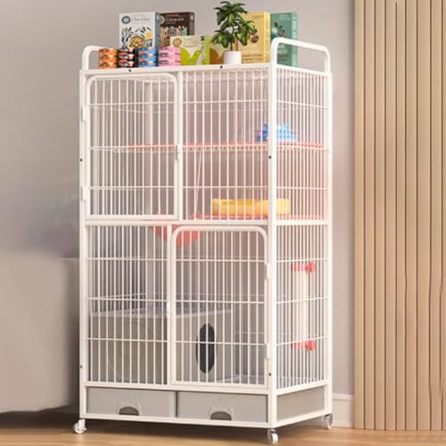 Katzenkäfige, Catio-Katzengehege for den Innenbereich, Katzenlaufstall mit Abdeckung, Katzenhaus, Katzenkiste mit Stauraum mit Rädern mit Antikollisionsschloss(White,83x59x156cm) von ZQMKQCEK