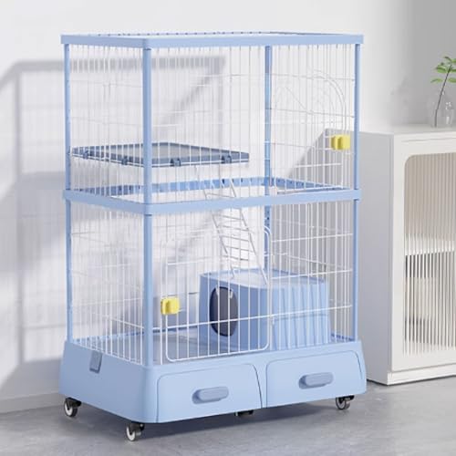 Katzenkäfige for den Innenbereich, Katzenlaufstall mit Deckel, Katzengehege, Katzenkiste mit Universalrädern mit Katzentoilette for Frettchen, Chinchilla, Kaninchen, Kleintiere(Blue,87*64*130.2cm) von ZQMKQCEK