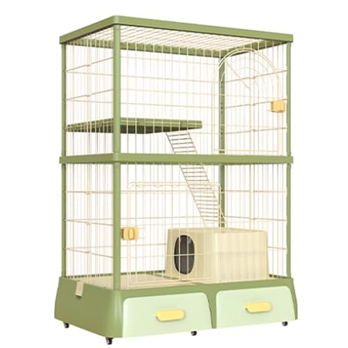 Katzenkäfige for den Innenbereich, Katzenlaufstall mit Deckel, Katzengehege, Katzenkiste mit Universalrädern mit Katzentoilette for Frettchen, Chinchilla, Kaninchen, Kleintiere(Green,87*64*130.2cm) von ZQMKQCEK