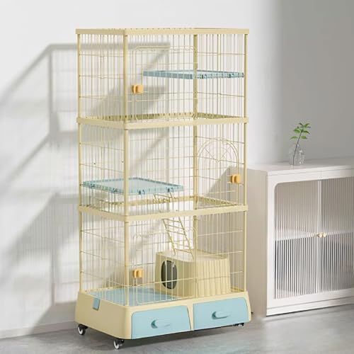 Katzenkäfige for den Innenbereich, Katzenlaufstall mit Deckel, Katzengehege, Katzenkiste mit Universalrädern mit Katzentoilette for Frettchen, Chinchilla, Kaninchen, Kleintiere(Yellow,87*64*178cm) von ZQMKQCEK