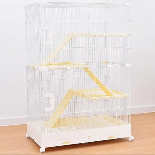Katzenkiste, Katzenkäfige auf Rädern, geschlossener Katzenlaufstall, Catio-Katzengehege for den Innenbereich mit ausziehbarer Ablage for Frettchen, Chinchillas, Kleintiere(Beige,86x55x128cm) von ZQMKQCEK