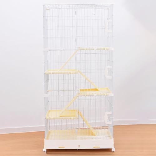 Katzenkiste, Katzenkäfige auf Rädern, geschlossener Katzenlaufstall, Catio-Katzengehege for den Innenbereich mit ausziehbarer Ablage for Frettchen, Chinchillas, Kleintiere(Beige,86x55x185cm) von ZQMKQCEK