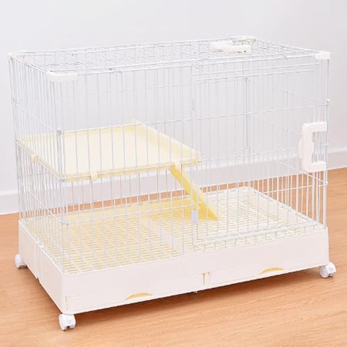 Katzenkiste, Katzenkäfige auf Rädern, geschlossener Katzenlaufstall, Catio-Katzengehege for den Innenbereich mit ausziehbarer Ablage for Frettchen, Chinchillas, Kleintiere(Beige,86x55x71cm) von ZQMKQCEK