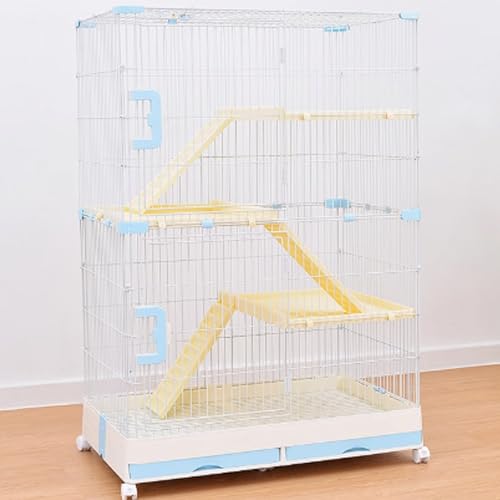Katzenkiste, Katzenkäfige auf Rädern, geschlossener Katzenlaufstall, Catio-Katzengehege for den Innenbereich mit ausziehbarer Ablage for Frettchen, Chinchillas, Kleintiere(Blue,86x55x128cm) von ZQMKQCEK