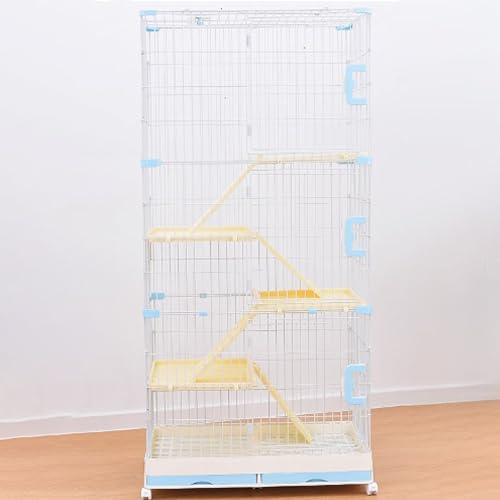 Katzenkiste, Katzenkäfige auf Rädern, geschlossener Katzenlaufstall, Catio-Katzengehege for den Innenbereich mit ausziehbarer Ablage for Frettchen, Chinchillas, Kleintiere(Blue,86x55x185cm) von ZQMKQCEK
