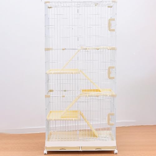 Katzenkiste, Katzenkäfige auf Rädern, geschlossener Katzenlaufstall, Catio-Katzengehege for den Innenbereich mit ausziehbarer Ablage for Frettchen, Chinchillas, Kleintiere(Brown,86x55x185cm) von ZQMKQCEK
