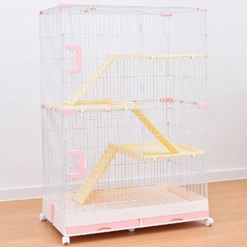 Katzenkiste, Katzenkäfige auf Rädern, geschlossener Katzenlaufstall, Catio-Katzengehege for den Innenbereich mit ausziehbarer Ablage for Frettchen, Chinchillas, Kleintiere(Rose,86x55x128cm) von ZQMKQCEK