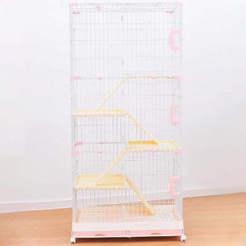 Katzenkiste, Katzenkäfige auf Rädern, geschlossener Katzenlaufstall, Catio-Katzengehege for den Innenbereich mit ausziehbarer Ablage for Frettchen, Chinchillas, Kleintiere(Rose,86x55x185cm) von ZQMKQCEK