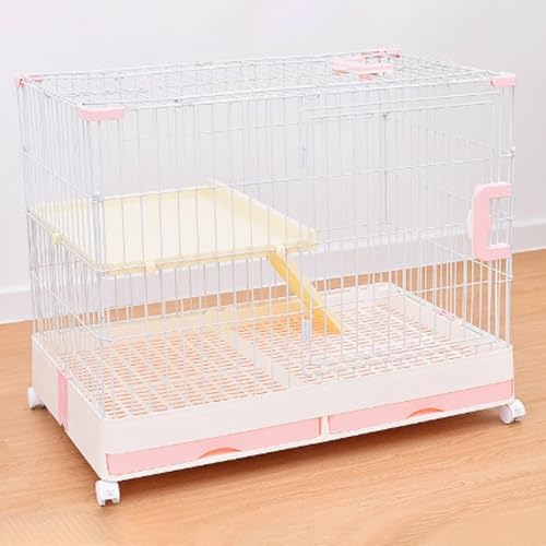 Katzenkiste, Katzenkäfige auf Rädern, geschlossener Katzenlaufstall, Catio-Katzengehege for den Innenbereich mit ausziehbarer Ablage for Frettchen, Chinchillas, Kleintiere(Rose,86x55x71cm) von ZQMKQCEK