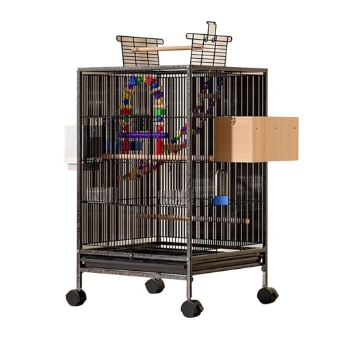 Vogelkäfig mit Spieldach und Ständer, großer Vogelkäfig for den Innenbereich for Sittiche, Papageien, Conures, Unzertrennliche und Nymphensittiche(Black) von ZQMKQCEK