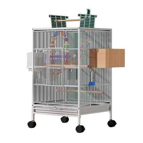 Vogelkäfig mit Spieldach und Ständer, großer Vogelkäfig for den Innenbereich for Sittiche, Papageien, Conures, Unzertrennliche und Nymphensittiche(White) von ZQMKQCEK