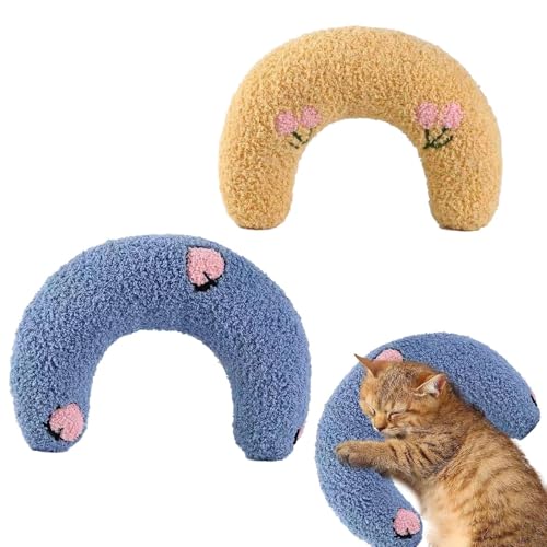 Katzenkissen, Hundekissen, kleines Kissen, Katzenkissen, Katzenkissen, Umarmungskissen, Schlafkissen für Indoor-Katzen, gebogenes, weiches Beruhigungskissen für Erleichterung, Schlafverbesserung, 2 von ZQSFPK