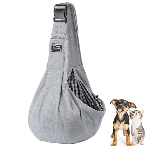 Tragetuch für Welpen, wendbar, freihändig, für kleine und mittelgroße Hunde und Katzen, weich und bequem, verstellbare Schultertasche für Spaziergänge im Freien, Reisen und Einkaufen (grau) von ZQSFPK
